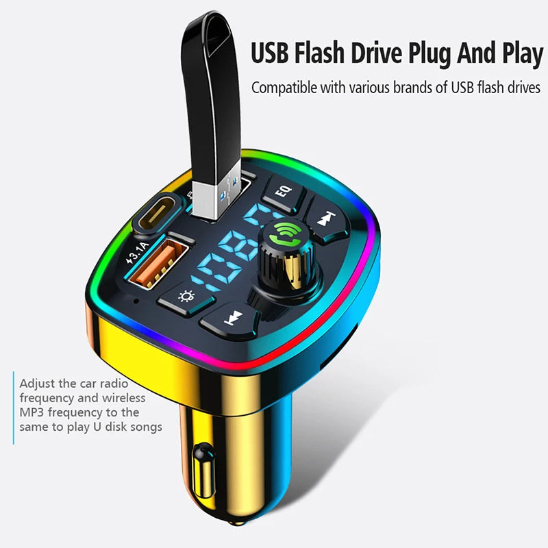 Adaptador Bluetooth FM Pro con Luces RGB - Carga Rápida Dual