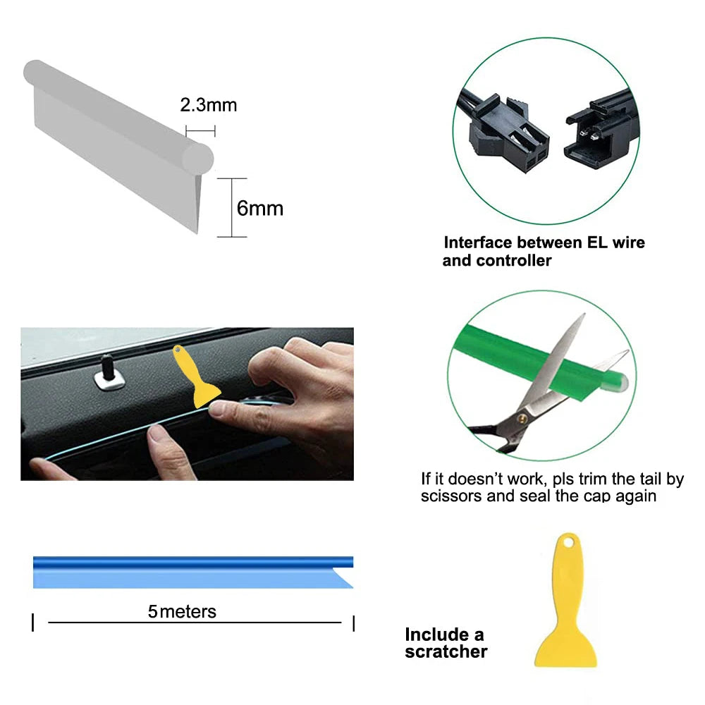 Tira LED Neón Flexible de 5M - Iluminación Ambiental Personalizada para tu Vehículo