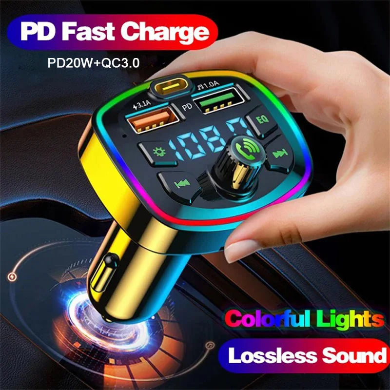 Adaptador Bluetooth FM Pro con Luces RGB - Carga Rápida Dual